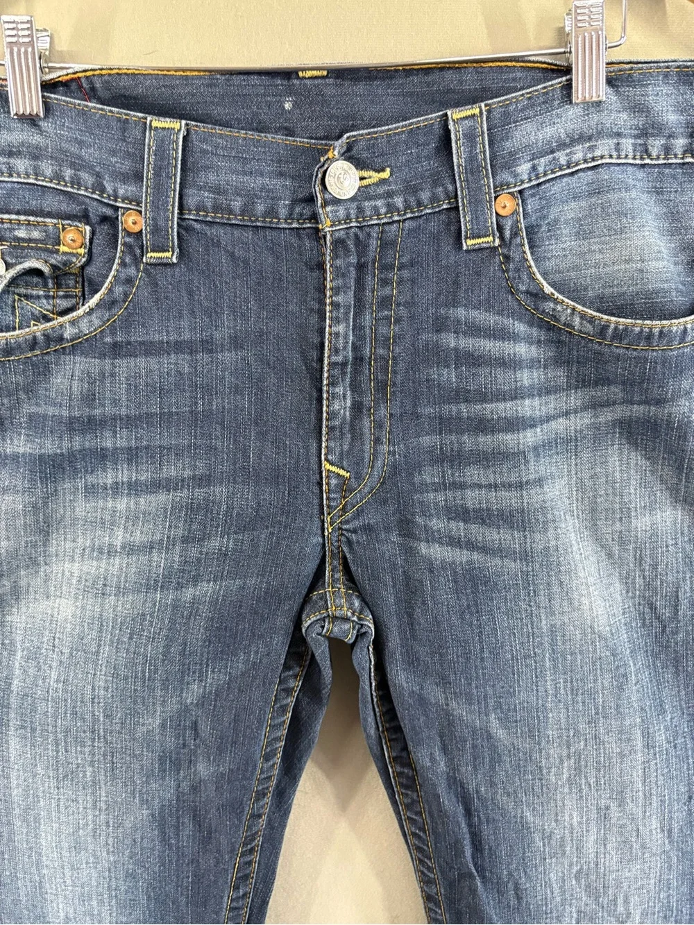 True Religion Mens Slim Pocket Flap Jeans Size 36X34 Blue